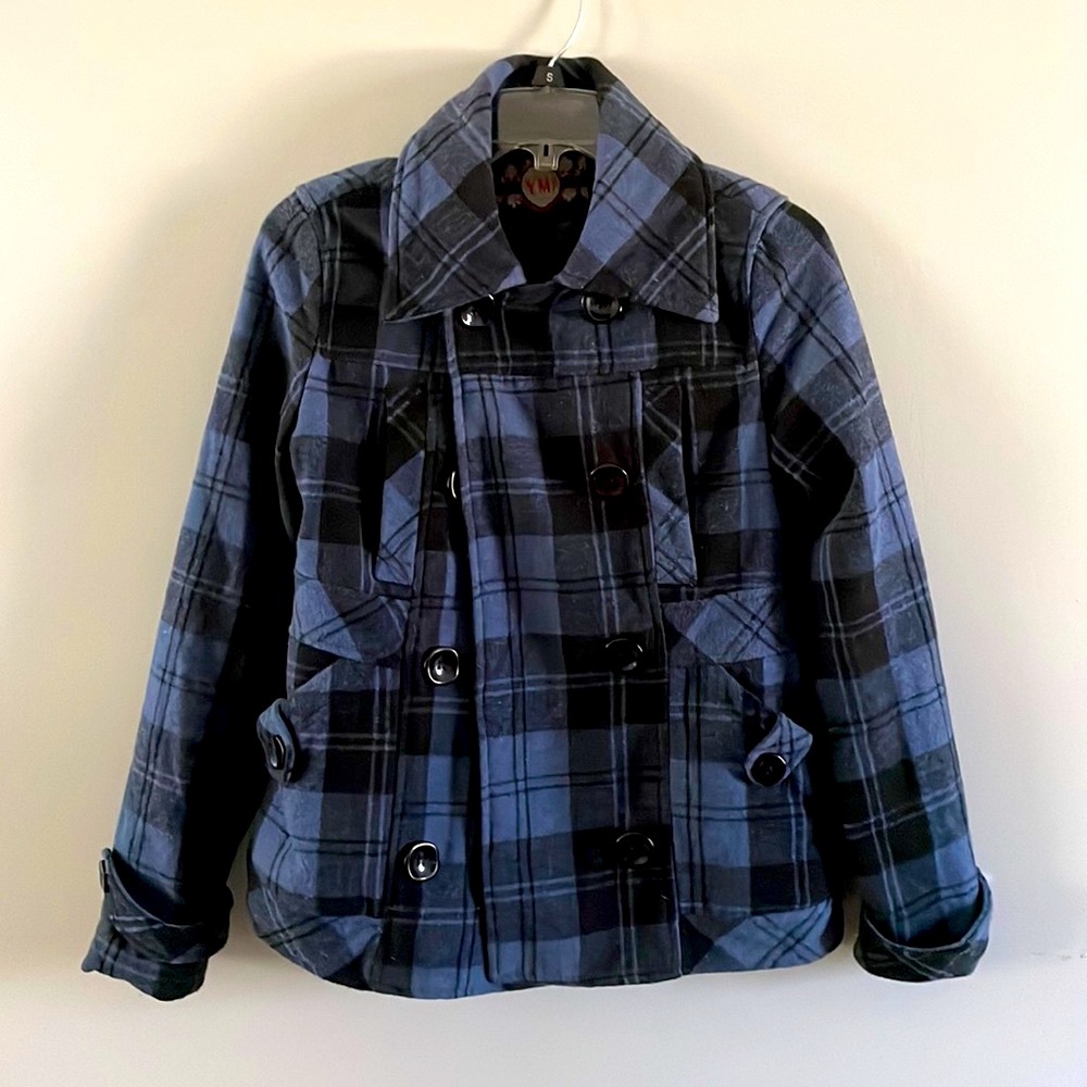 YMI Pea Coat Blue/Black Plaid
